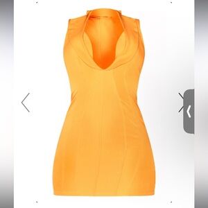 orange binding cup detail sleeveless blazer dress